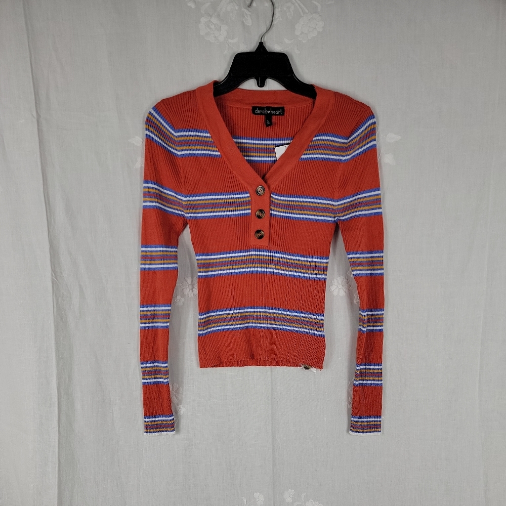 Women's  Clothing  Sweater  Long Sleeve derek heart Orange V- Neck Size L ....D5